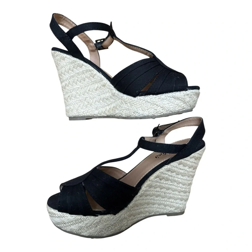 Candie's Black Wedge Sandals with Ankle Strap